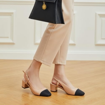 Trary Women's Chunky Slingback Pumps Comfortable Low Heels