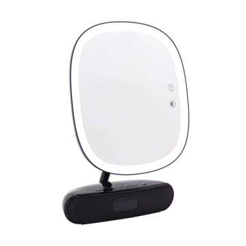 Impressions Vanity Melody Duotone Lighted Makeup Mirror with LED Strip Light, Makeup Vanity Mirror with Lights with 180 Degree Tilted 5X Magnifying Mirror for Bedroom (Black)