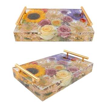 Resin Tray Molds Silicone, 13.5" Large Rectangle Deep Tray Resin Mold & Gold and Silver Handle, Shiny Silicone Tray Board Table Mold for Resin, Floral Preservation Bouquet Resin Mold