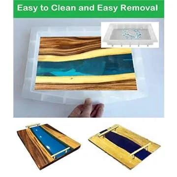 Resin Tray Molds Silicone, 13.5" Large Rectangle Deep Tray Resin Mold & Gold and Silver Handle, Shiny Silicone Tray Board Table Mold for Resin, Floral Preservation Bouquet Resin Mold