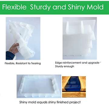 Resin Tray Molds Silicone, 13.5" Large Rectangle Deep Tray Resin Mold & Gold and Silver Handle, Shiny Silicone Tray Board Table Mold for Resin, Floral Preservation Bouquet Resin Mold