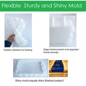 Resin Tray Molds Silicone, 13.5" Large Rectangle Deep Tray Resin Mold & Gold and Silver Handle, Shiny Silicone Tray Board Table Mold for Resin, Floral Preservation Bouquet Resin Mold