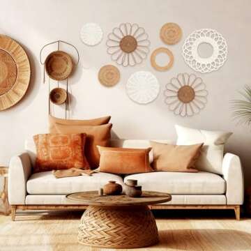 YIYA Set of 8 Handmade Boho Rattan Wall Art Baskets