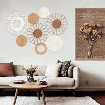 YIYA Set of 8 Handmade Boho Rattan Wall Art Baskets