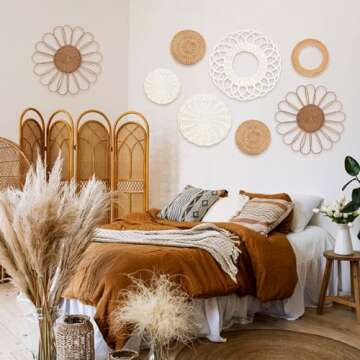 YIYA Set of 8 Handmade Boho Rattan Wall Art Baskets