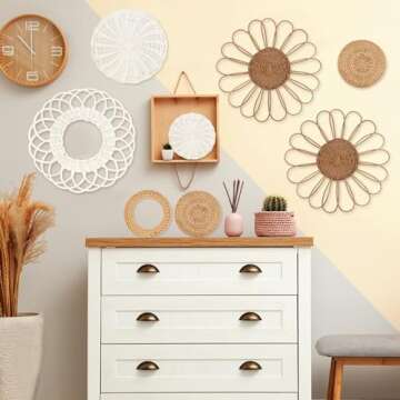 YIYA Set of 8 Handmade Boho Rattan Wall Art Baskets