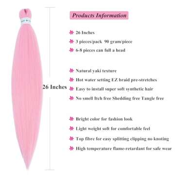 Gorgeous Pastel Light Pink Pre Stretched Braiding Hair Extensions by UPruyo - 3 Packs 26 Inch Yaki T...