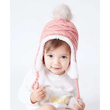 Home Prefer Toddler Girls Sherpa Earflaps Hat Kids Winter Hat Knitted Beanie Fuzzy Peruvian Hat Pink...
