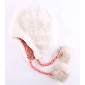 Home Prefer Toddler Girls Sherpa Earflaps Hat Kids Winter Hat Knitted Beanie Fuzzy Peruvian Hat Pink S