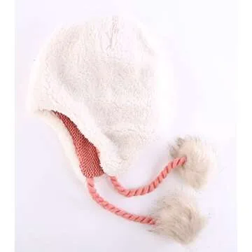 Home Prefer Toddler Girls Sherpa Earflaps Hat Kids Winter Hat Knitted Beanie Fuzzy Peruvian Hat Pink S