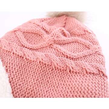 Home Prefer Toddler Girls Sherpa Earflaps Hat Kids Winter Hat Knitted Beanie Fuzzy Peruvian Hat Pink S