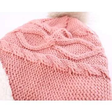 Home Prefer Toddler Girls Sherpa Earflaps Hat Kids Winter Hat Knitted Beanie Fuzzy Peruvian Hat Pink S