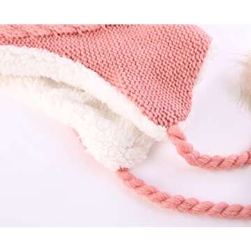 Home Prefer Toddler Girls Sherpa Earflaps Hat Kids Winter Hat Knitted Beanie Fuzzy Peruvian Hat Pink S