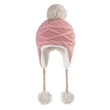 Home Prefer Toddler Girls Sherpa Earflaps Hat Kids Winter Hat Knitted Beanie Fuzzy Peruvian Hat Pink S
