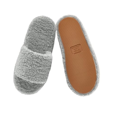 posee Fuzzy Memory Foam Slippers for Women, Fluffy Open Toe Slippers Curly Fur Cozy Flat Spa Slide S...