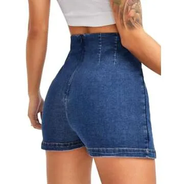 Floerns Women's Casual Split Hem High Waist Denim Skorts Skirt Shorts Blue L