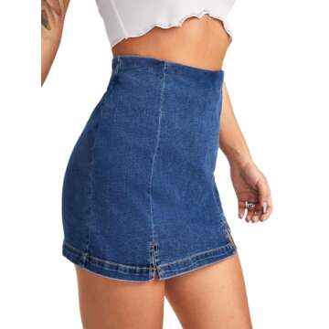 Floerns Women's Casual Split Hem High Waist Denim Skorts Skirt Shorts Blue L