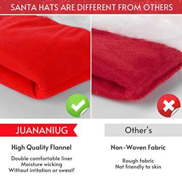 JUANANIUG Christmas Hat Santa Hat Adult: Xmas Holiday Hat for Women and Men - Extra Thicken Classic Fur for Christmas New Year Festive Holiday Party Supplies