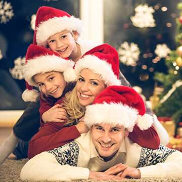 JUANANIUG Christmas Hat Santa Hat Adult: Xmas Holiday Hat for Women and Men - Extra Thicken Classic Fur for Christmas New Year Festive Holiday Party Supplies