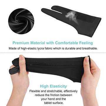 Mixoo Artists Gloves 2 Pack - Palm Rejection Gloves with Two Fingers for Paper Sketching, iPad, Grap...