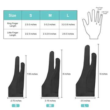 Mixoo Artists Gloves 2 Pack - Palm Rejection Gloves with Two Fingers for Paper Sketching, iPad, Graphics Drawing Tablet, Suitable for Left and Right Hand (Small)