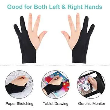 Mixoo Artists Gloves 2 Pack - Palm Rejection Gloves with Two Fingers for Paper Sketching, iPad, Graphics Drawing Tablet, Suitable for Left and Right Hand (Small)