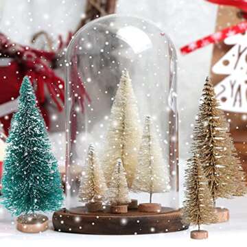 8PCS Artificial Mini Christmas Trees, Fake Bottle Brush Small Pine Snow Frosted Trees with Wood Base Tabletop Ornaments Winter Crafts for Xmas Holiday Party Home Decor