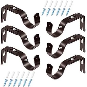 6 Piece General Adjustable Curtain Rod Holder Wall Bracket Hooks - Outside Mounted Blinds Bracket wi...