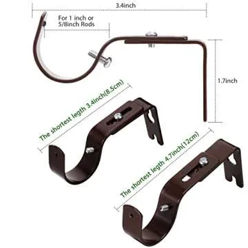 6 Piece General Adjustable Curtain Rod Holder Wall Bracket Hooks - Outside Mounted Blinds Bracket with Screws for 1 Inch Diameter Rod (Bronze)