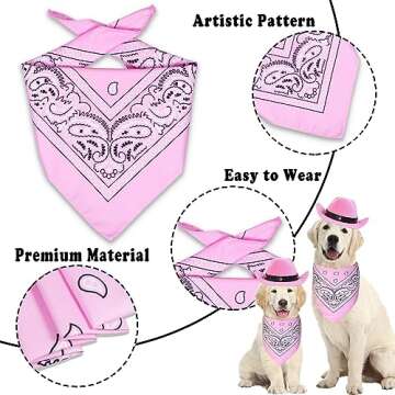 GOYOSWA Dog Halloween Costumes, Dog Cowboy Costume Halloween Dog Cowboy Hat Halloween Dog Bandana Scarf Funny Dog Halloween Costumes for Small Medium Large Dogs Pets (Pink Hat & Pink Bandana, Large)