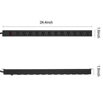 Metal Wall Mount Power Strip, Mountable Power Outlet with 12 AC Outlets, Aluminum Alloy Mount Power ...