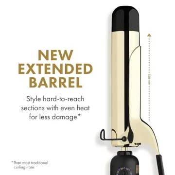 HOT TOOLS New and Improved 24K Gold Professional 1.5" Extended Barrel Curling Iron with Clamp for Loose Curls | 24K Gold Technology for Long-Lasting Results & Longer Barrel for Easy Styling