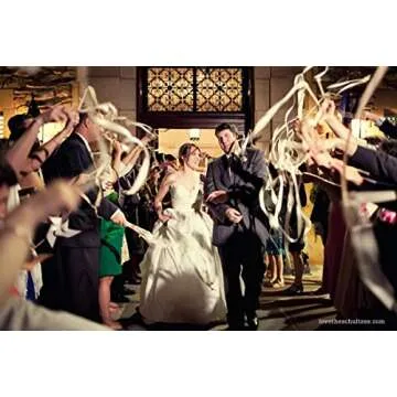 Kingsnow 50 Pack champagne lace ribbon wands with bells for weddings and parties