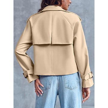 Saodimallsu Women's Cropped Trench Coat Windproof Elegant