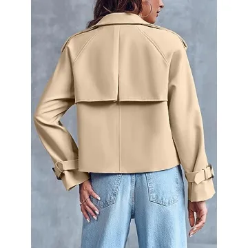 Saodimallsu Women's Cropped Trench Coat Windproof Elegant