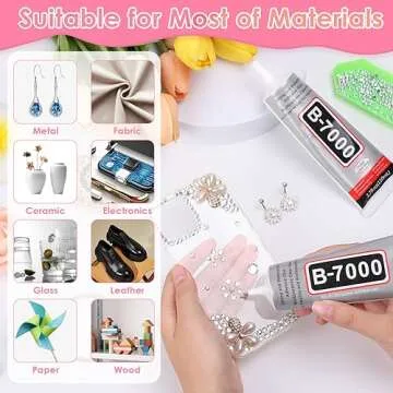 2 x 110ML B7000 Rhinestone Glue with Clear Rhinestone Kit, B-7000 Glue with Flatback Gems Crystal Rhinestones Jewelry Making Tools for Clothes Tumblers DIY Crafts