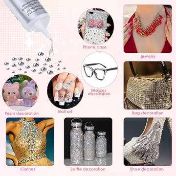 2 x 110ML B7000 Rhinestone Glue with Clear Rhinestone Kit, B-7000 Glue with Flatback Gems Crystal Rhinestones Jewelry Making Tools for Clothes Tumblers DIY Crafts