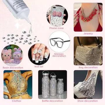 2 x 110ML B7000 Rhinestone Glue with Clear Rhinestone Kit, B-7000 Glue with Flatback Gems Crystal Rhinestones Jewelry Making Tools for Clothes Tumblers DIY Crafts