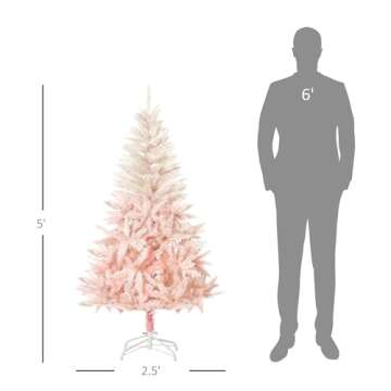 HOMCOM 5ft Unlit Spruce Artificial Christmas Tree with Realistic Branches and 450 Tips, Pink