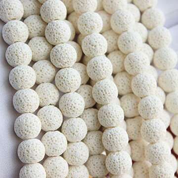 MJDCB Natural Multicolor Volcanic Lava Stone Round Loose Stone Beads DIY for Jewelry Bracelet Making 15" (12mm, White)