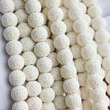 MJDCB Natural Multicolor Volcanic Lava Stone Round Loose Stone Beads DIY for Jewelry Bracelet Making 15" (12mm, White)