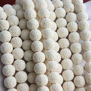 MJDCB Natural Multicolor Volcanic Lava Stone Round Loose Stone Beads DIY for Jewelry Bracelet Making 15" (12mm, White)