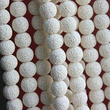 MJDCB Natural Multicolor Volcanic Lava Stone Round Loose Stone Beads DIY for Jewelry Bracelet Making 15" (12mm, White)