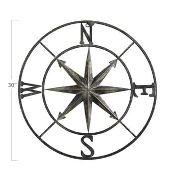 Creative Co-Op Metal Compass Wall Décor in Antiqued Iron