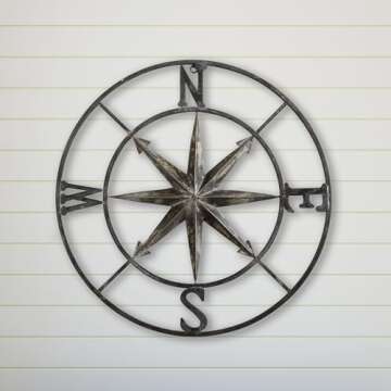 Creative Co-Op Metal Compass Wall Décor in Antiqued Iron