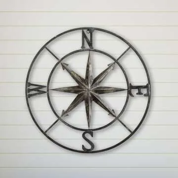 Creative Co-Op Metal Compass Wall Décor in Antiqued Iron