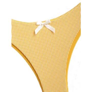 seamoly Gingham Ruched Bowknot Decor Cheeky Bikini Set, Yellow, M
