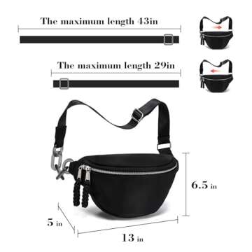 Haytijoe Bum Bag Plus Size Fanny Pack for Women Fashion Waist Pack Travel Crossbody Bags Belt Bag(02-Black)