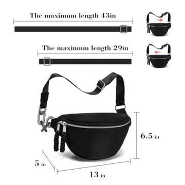 Haytijoe Bum Bag Plus Size Fanny Pack for Women Fashion Waist Pack Travel Crossbody Bags Belt Bag(02-Black)