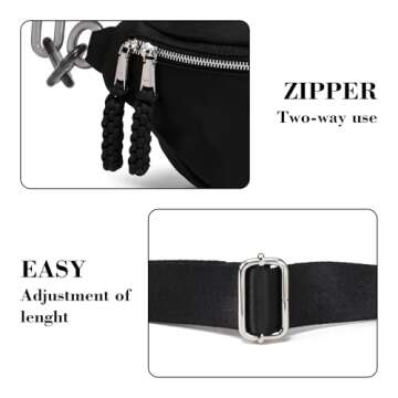 Haytijoe Bum Bag Plus Size Fanny Pack for Women Fashion Waist Pack Travel Crossbody Bags Belt Bag(02-Black)